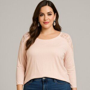 DKNY PINK TOP LACEBACK LONG SLEEVE XL